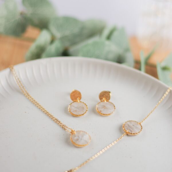 Schmuckset Quarz Gold mit Ohrhänger Rund