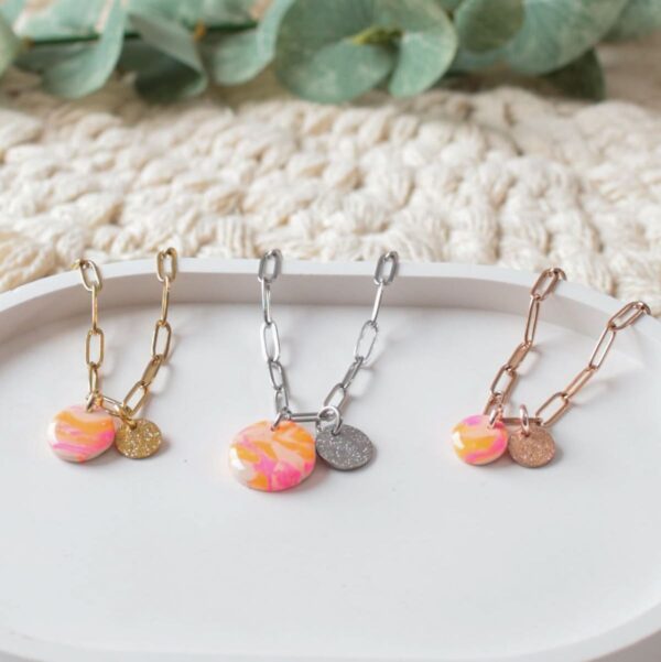Ohrstecker und Paperclip-Kette NEON-marmoriert – Bild 7