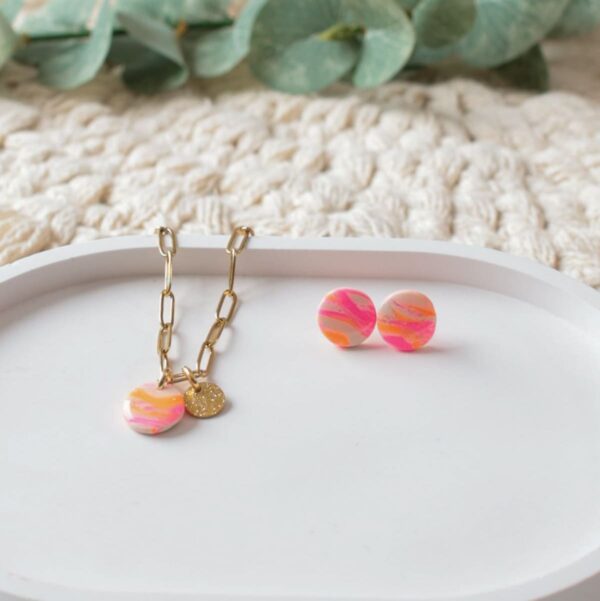 Ohrstecker und Paperclip-Kette NEON-marmoriert – Bild 6