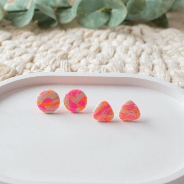 Ohrstecker und Paperclip-Kette NEON-marmoriert – Bild 3