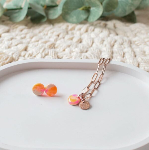 Ohrstecker und Paperclip-Kette NEON-marmoriert – Bild 5