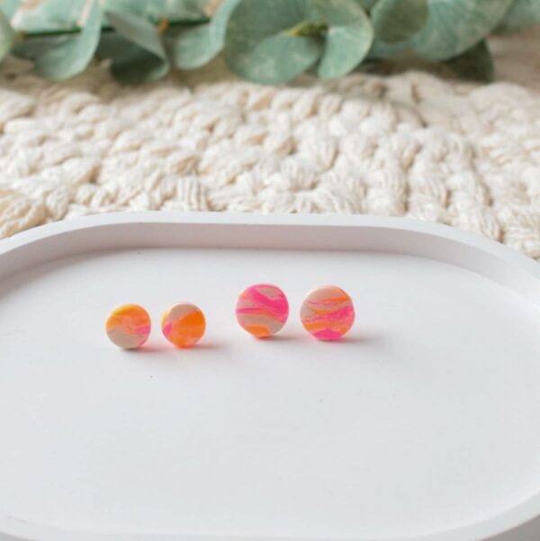 Ohrstecker und Paperclip-Kette NEON-marmoriert – Bild 2