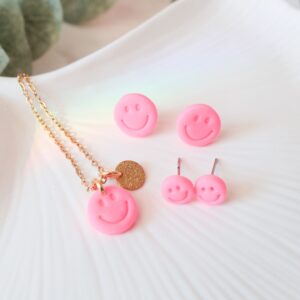 Ohrstecker und Kette Smile pink