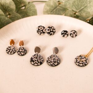 Ohrringe und Kette LEO schwarz-beige