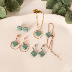 Schmuckset Klee Salbeigrün
