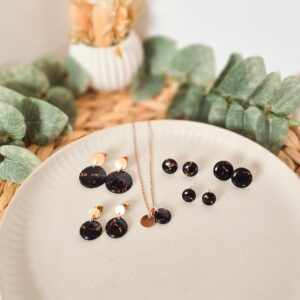 Ohrringe und Kette schwarz-rosegold