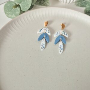 Ohrringe Blau mit Blumen dreiteilig
